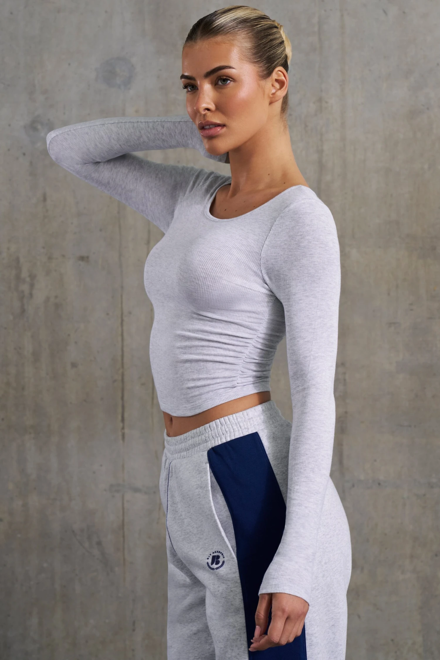 Achieve - Soft Rib Long Sleeve Top In Heather Grey - Image 8