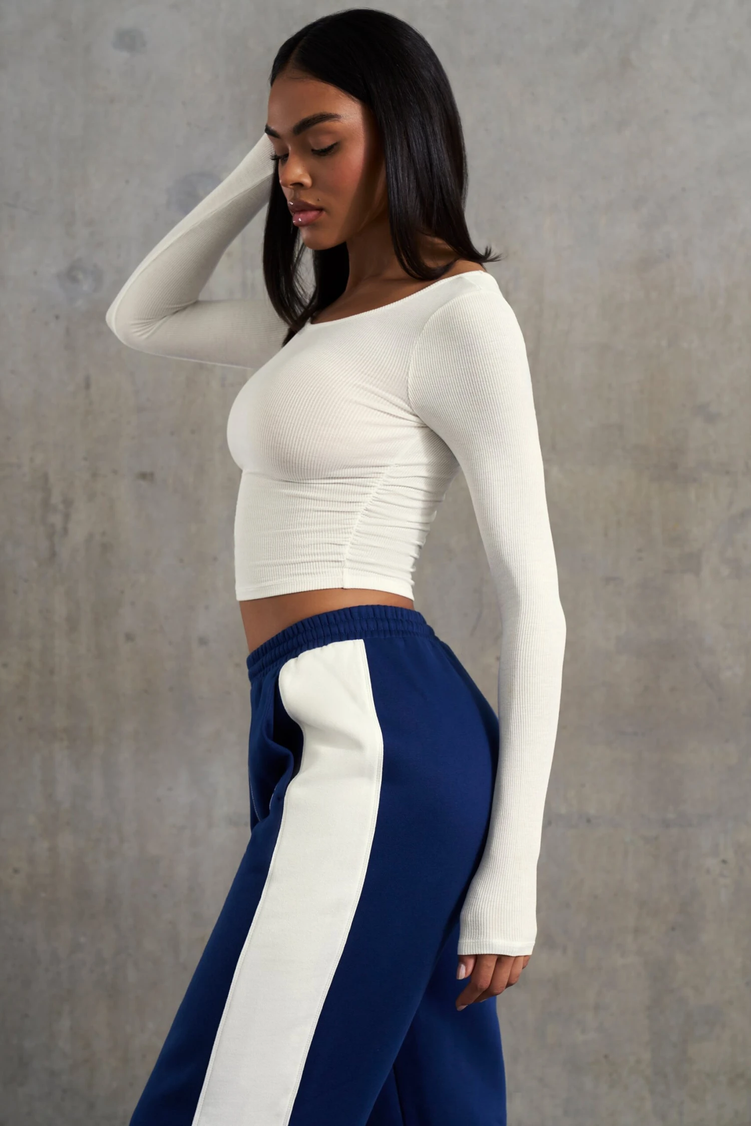 Achieve - Soft Rib Long Sleeve Top In White - Image 2