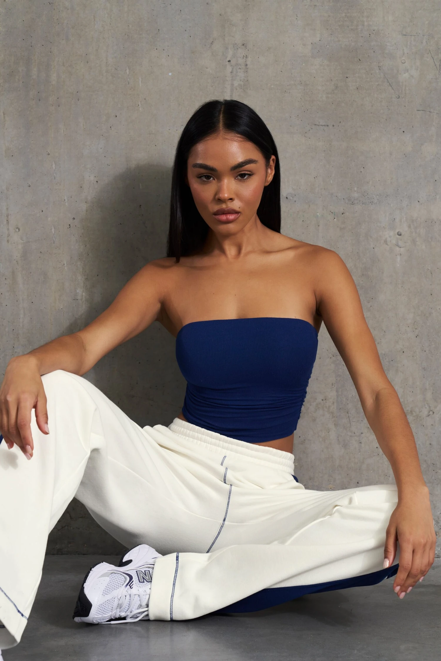 Ability - Soft Rib Ruched Bandeau Top In Navy - Image 9