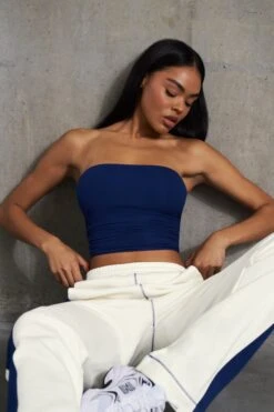 Ability - Soft Rib Ruched Bandeau Top In Navy