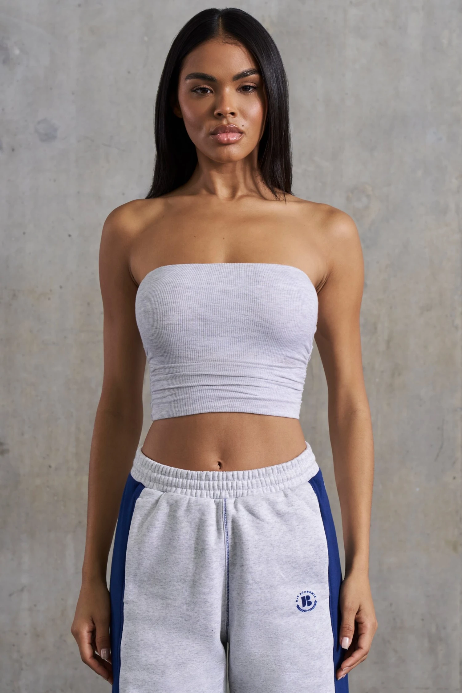 Ability - Soft Rib Ruched Bandeau Top In Heather Grey - Image 8