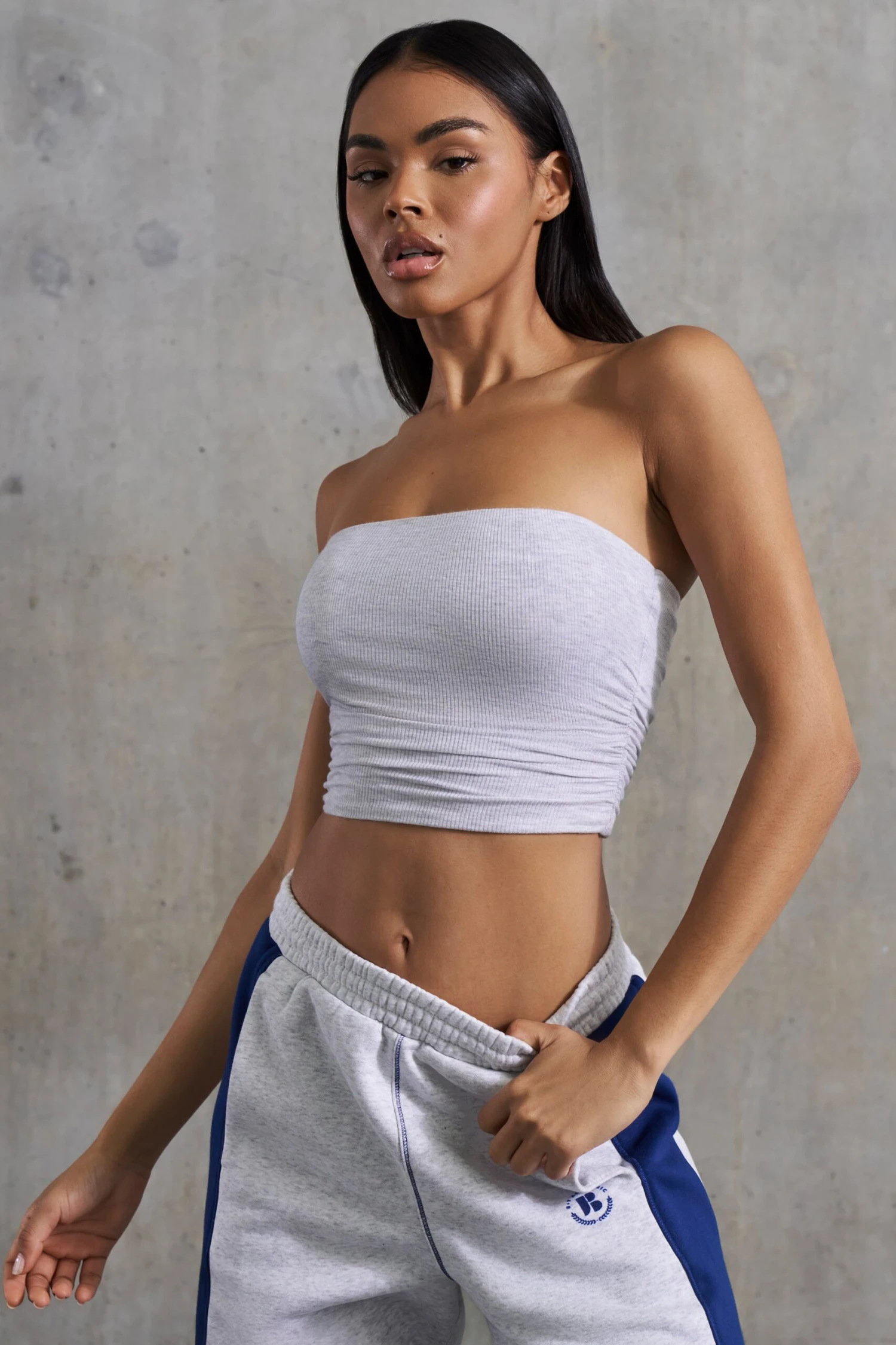 Ability - Soft Rib Ruched Bandeau Top In Heather Grey - Image 9