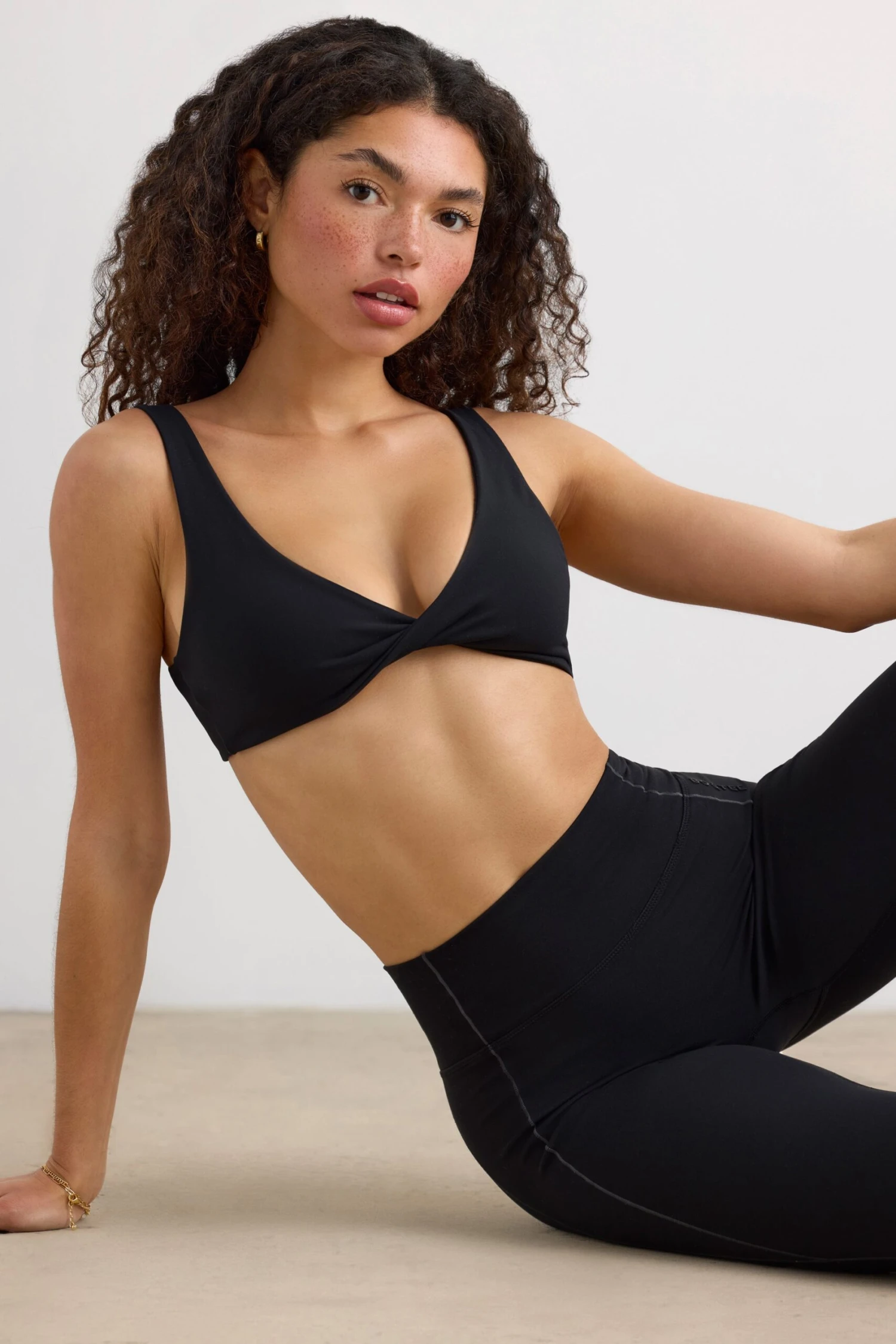 Pure - Soft Active V-Neck Sports Bra In Black - Image 6