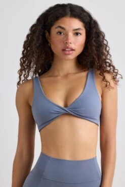 Pure - Soft Active V-Neck Sports Bra In Slate Grey