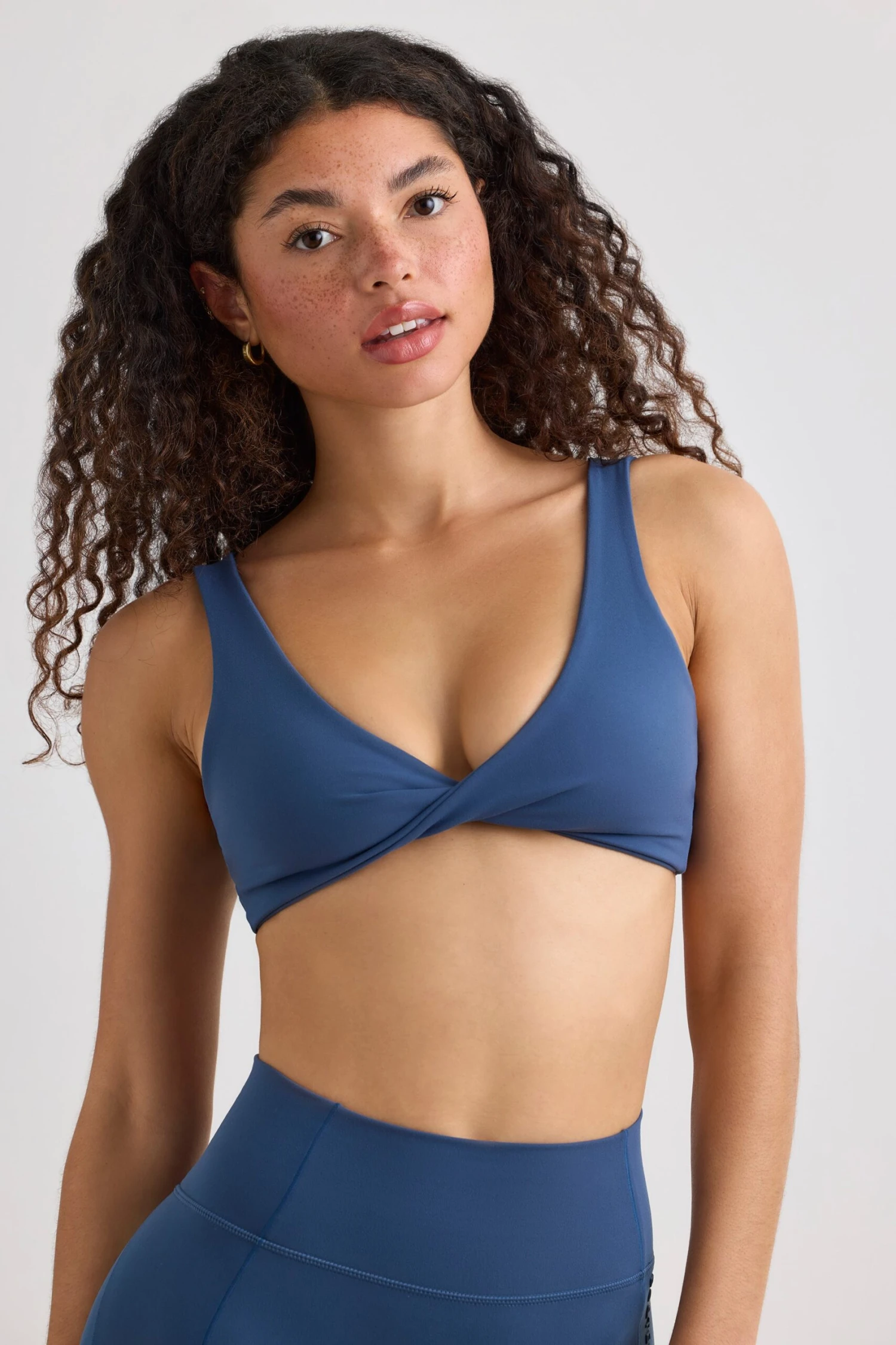 Pure - Soft Active V-Neck Sports Bra In Washed Navy - Image 6