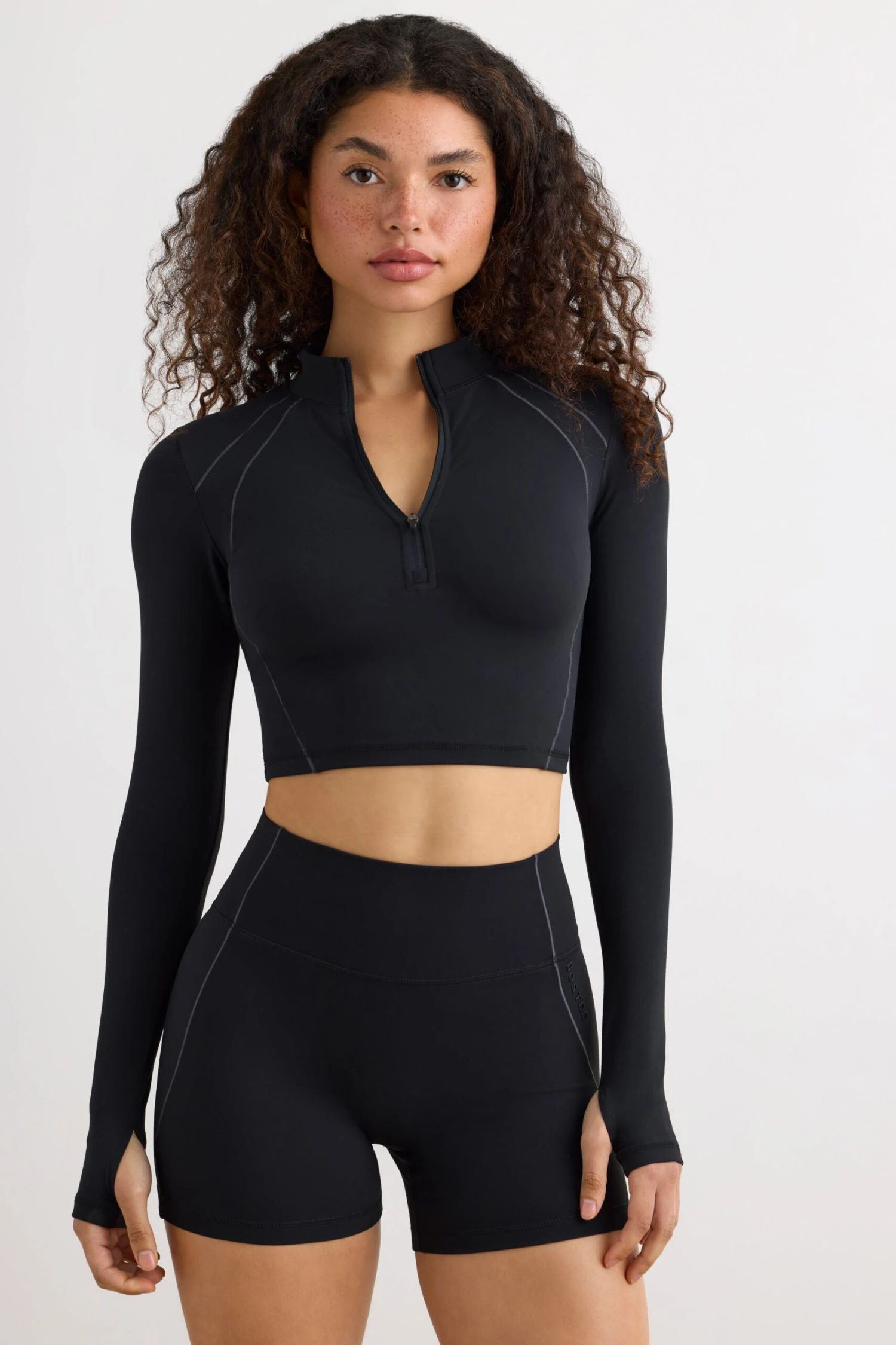 Process - Soft Active Half Zip Crop Top In Black