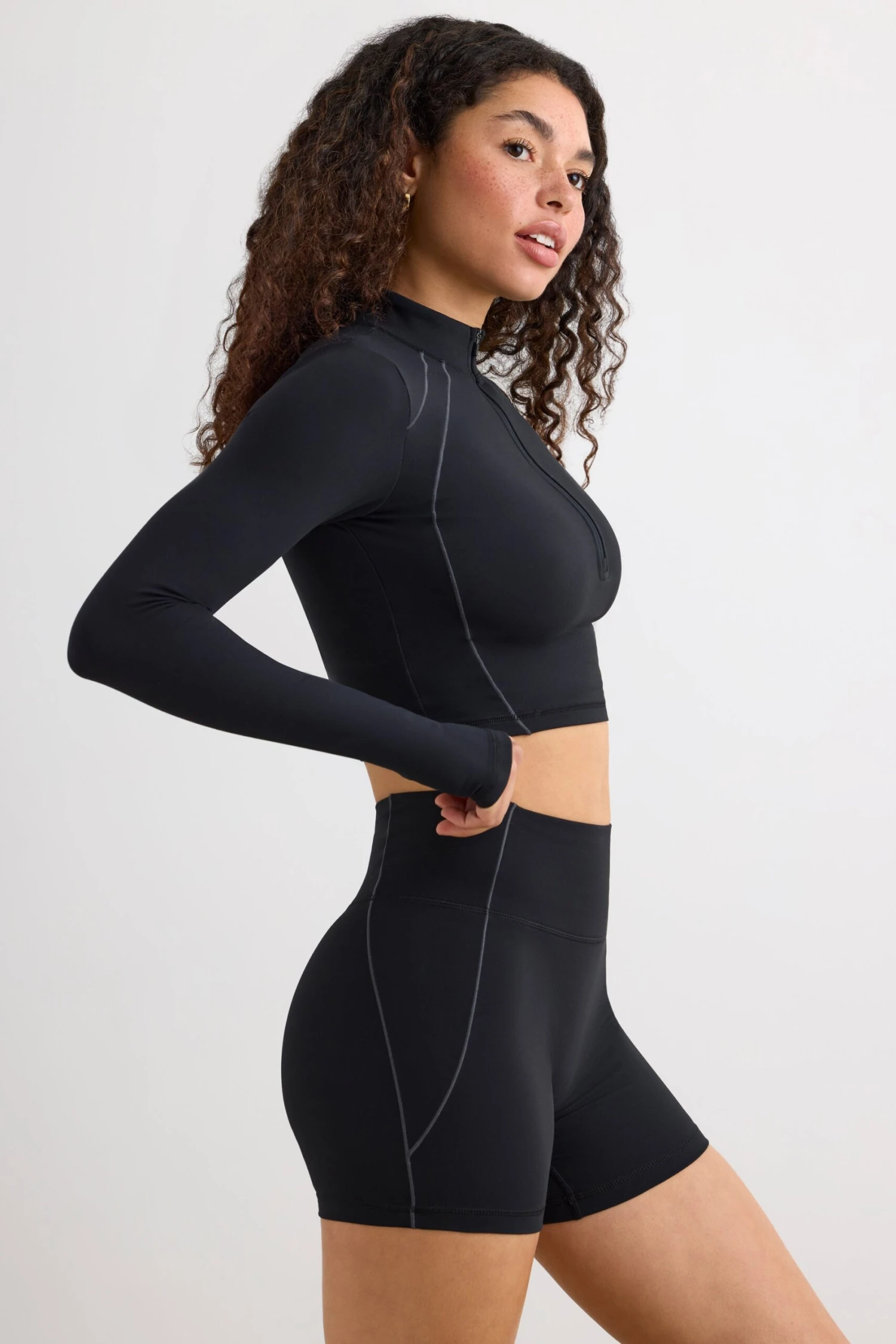 Process - Soft Active Half Zip Crop Top In Black - Image 2