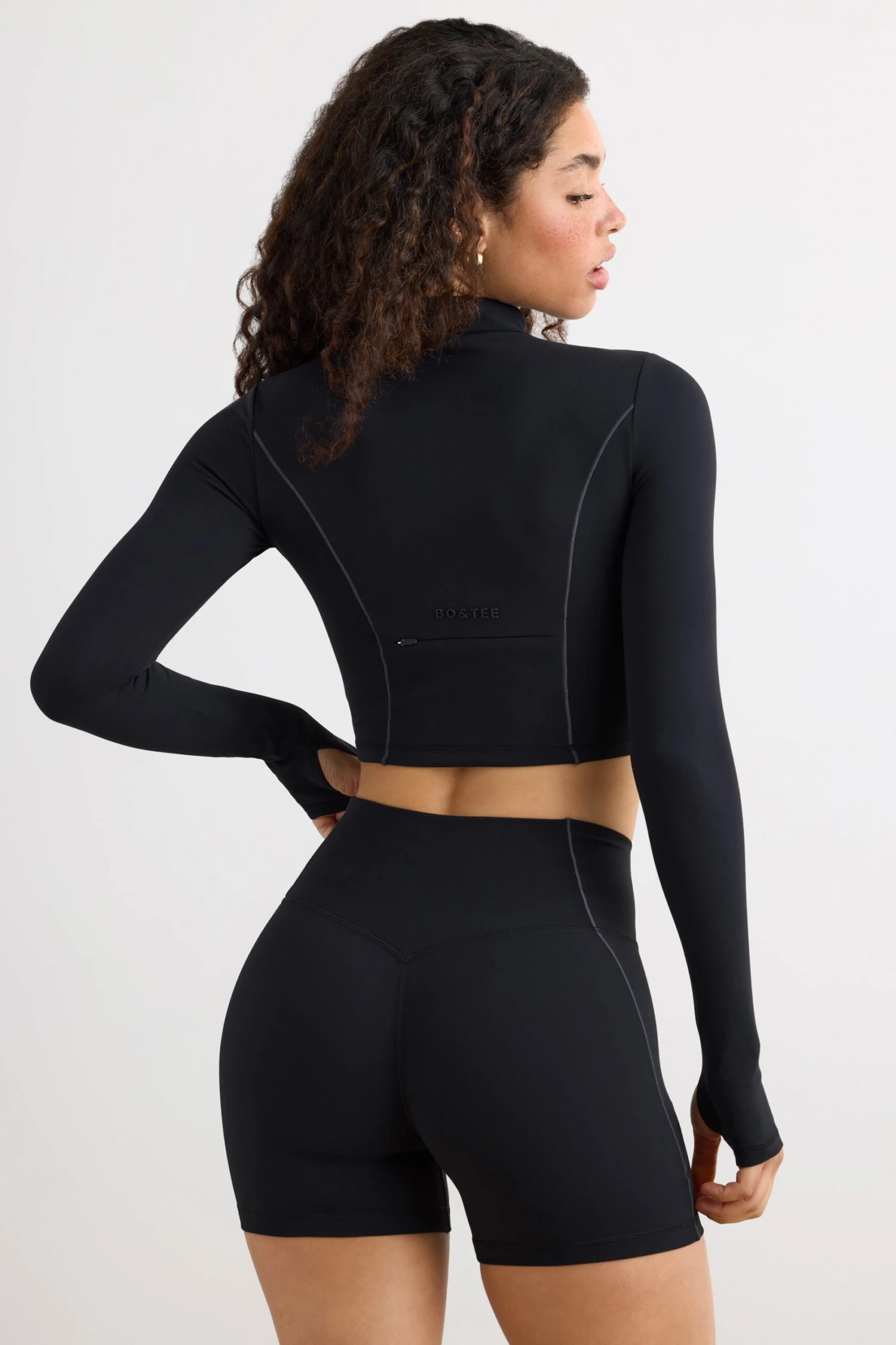 Process - Soft Active Half Zip Crop Top In Black - Image 3