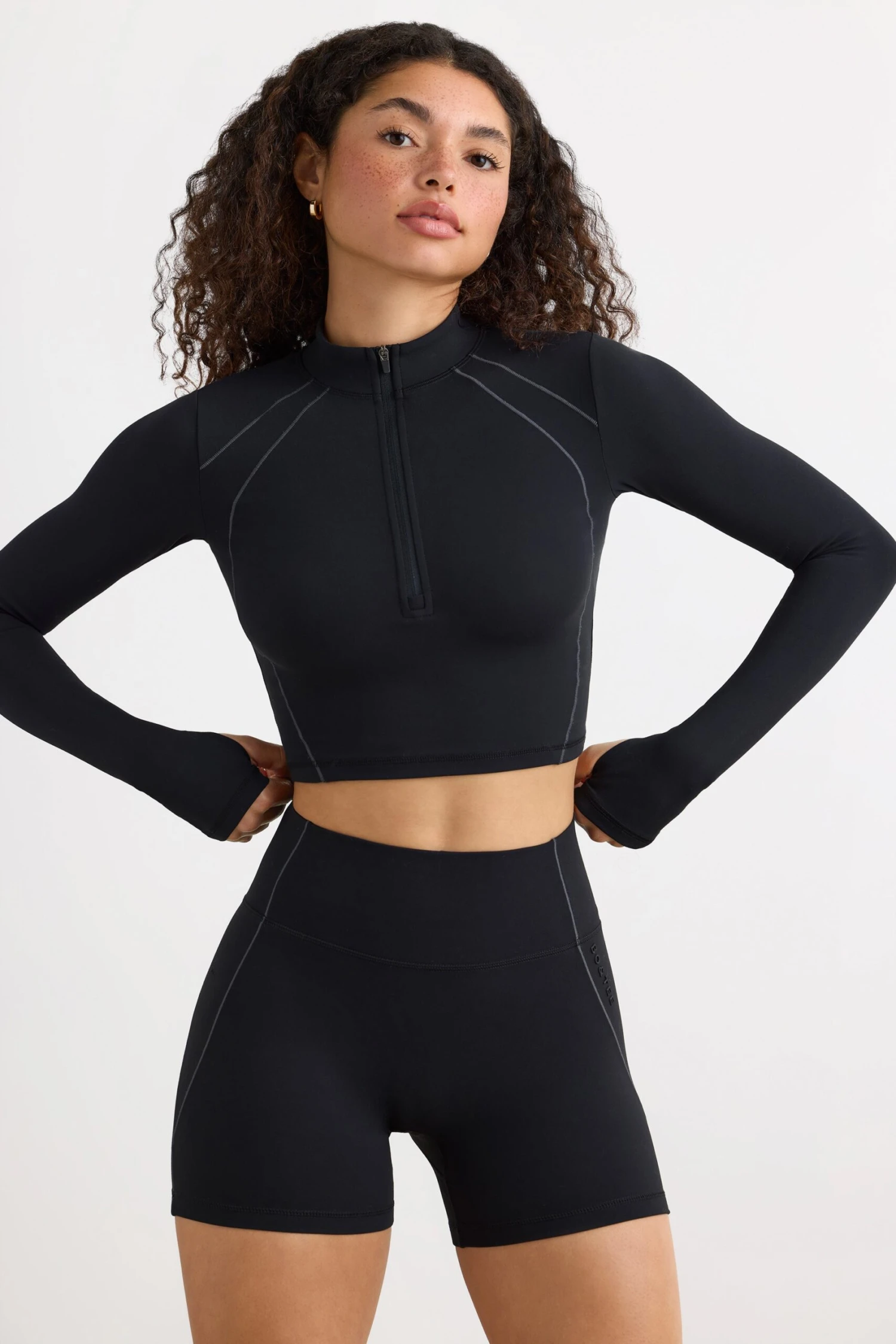 Process - Soft Active Half Zip Crop Top In Black - Image 6