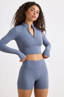 Virtue - Soft Active High Waist Mini Shorts In Slate Grey