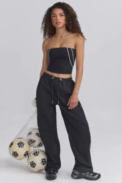 Wide-Leg Track Pants In Black