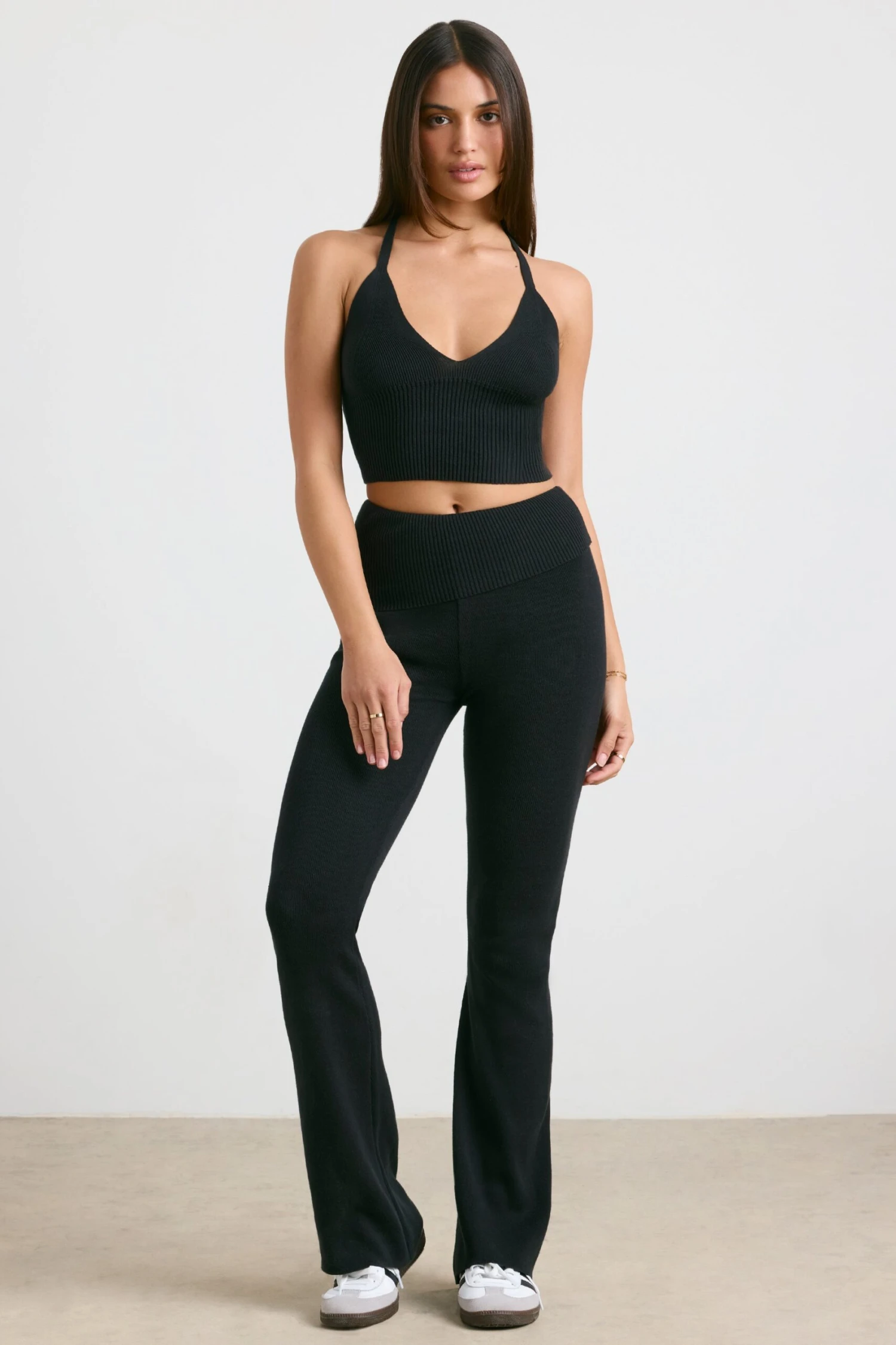 Muse - Petite Chunky Knit Kick Flare Trousers In Black - Image 5