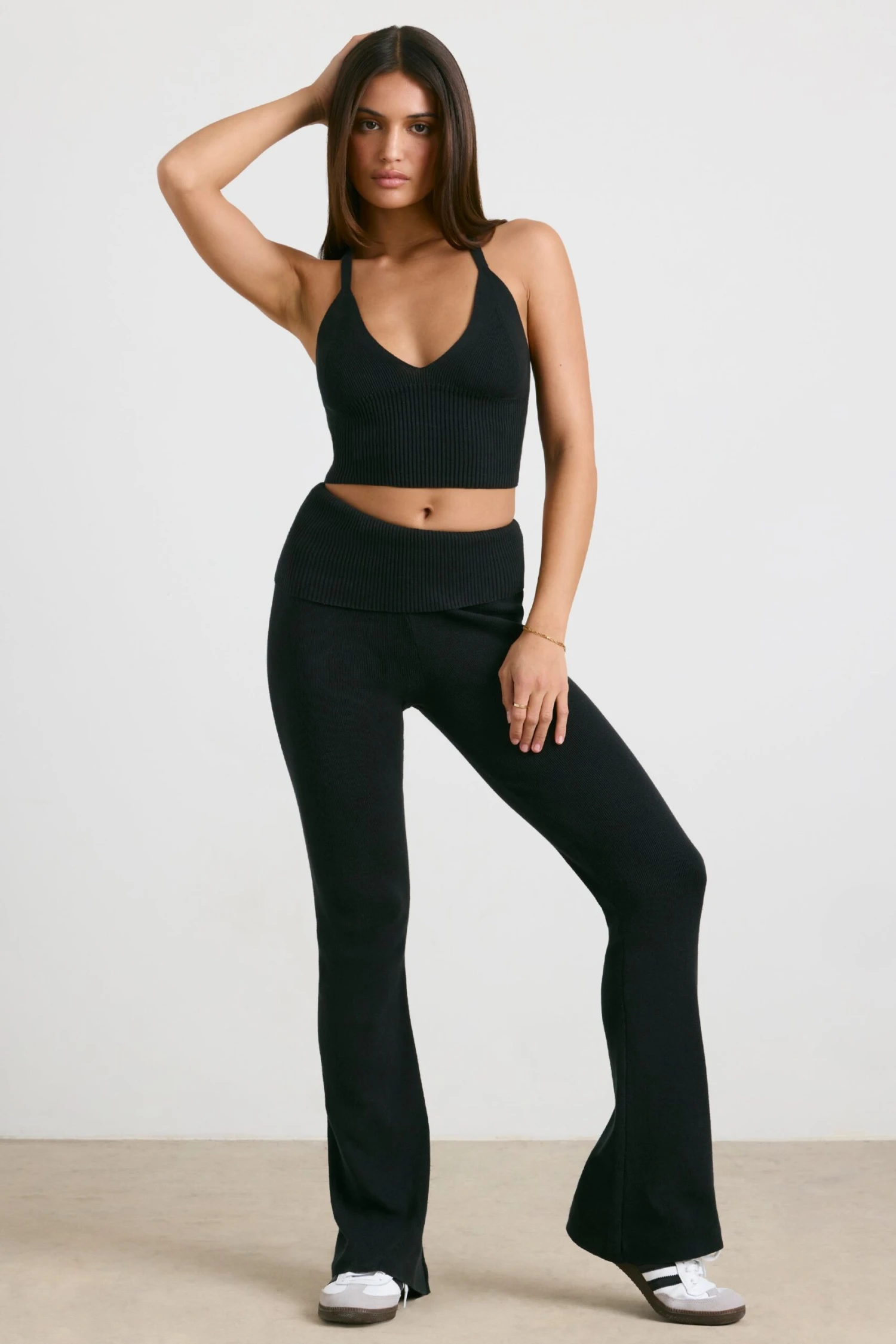 Muse - Petite Chunky Knit Kick Flare Trousers In Black - Image 7