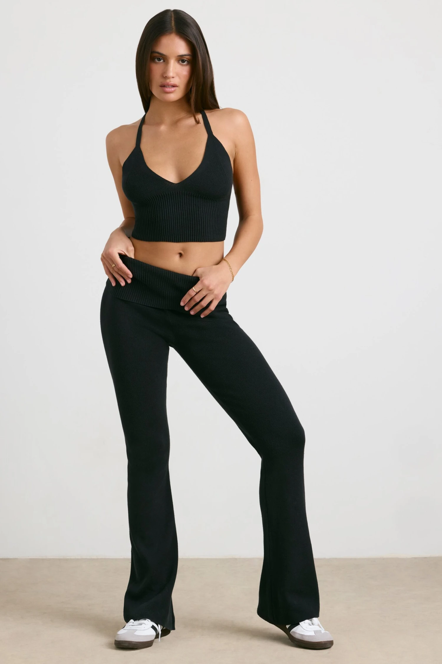 Muse - Petite Chunky Knit Kick Flare Trousers In Black - Image 9