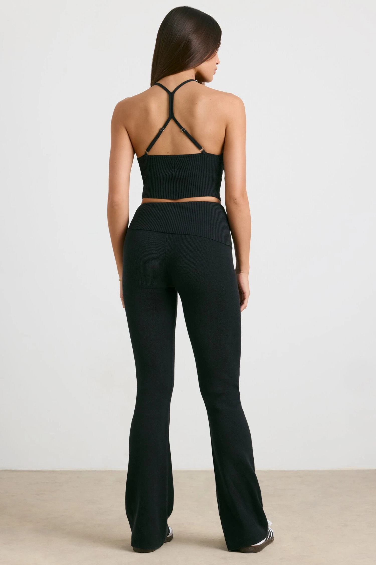 Muse - Petite Chunky Knit Kick Flare Trousers In Black - Image 3