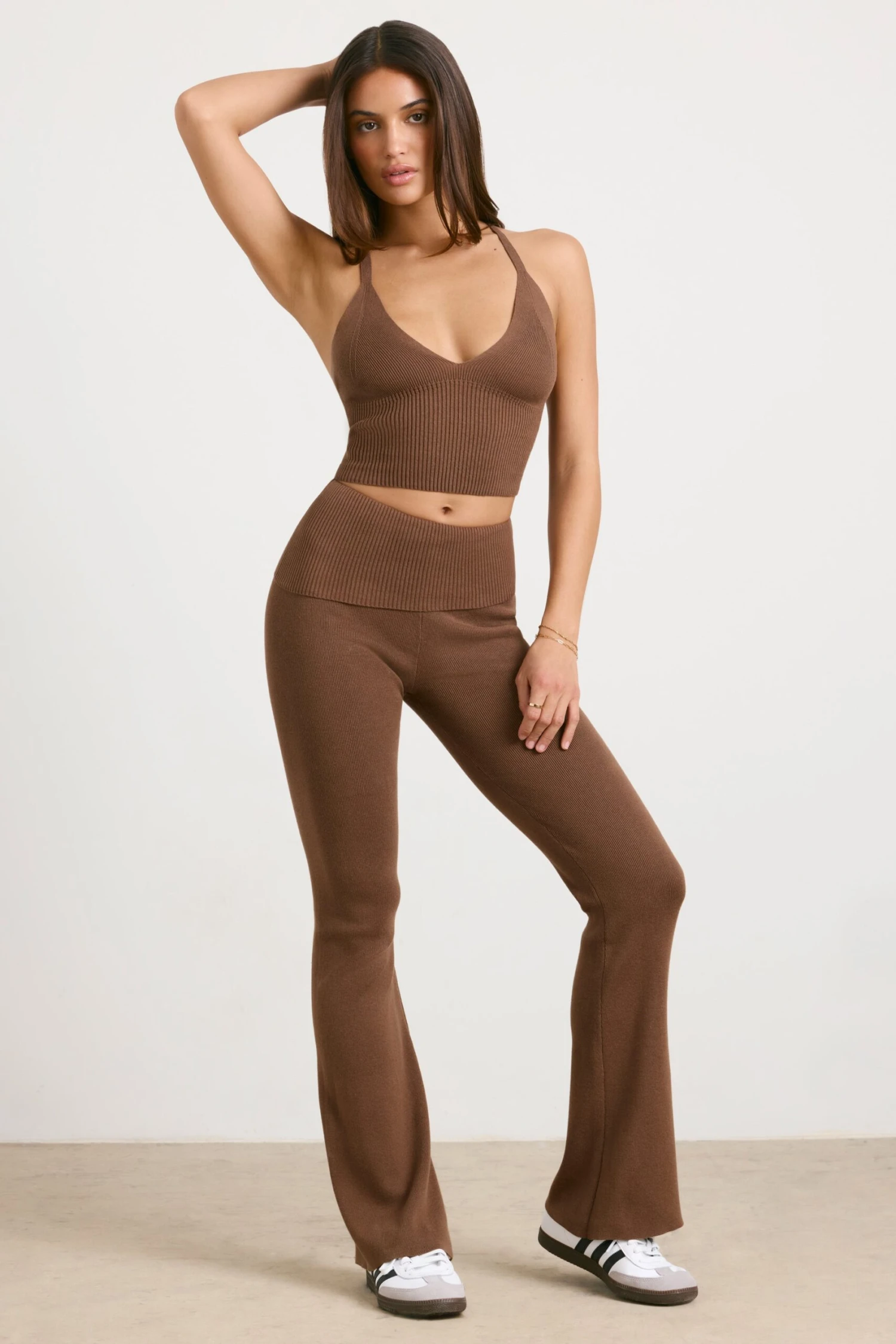 Muse - Chunky Knit Kick Flare Trousers In Espresso - Image 10