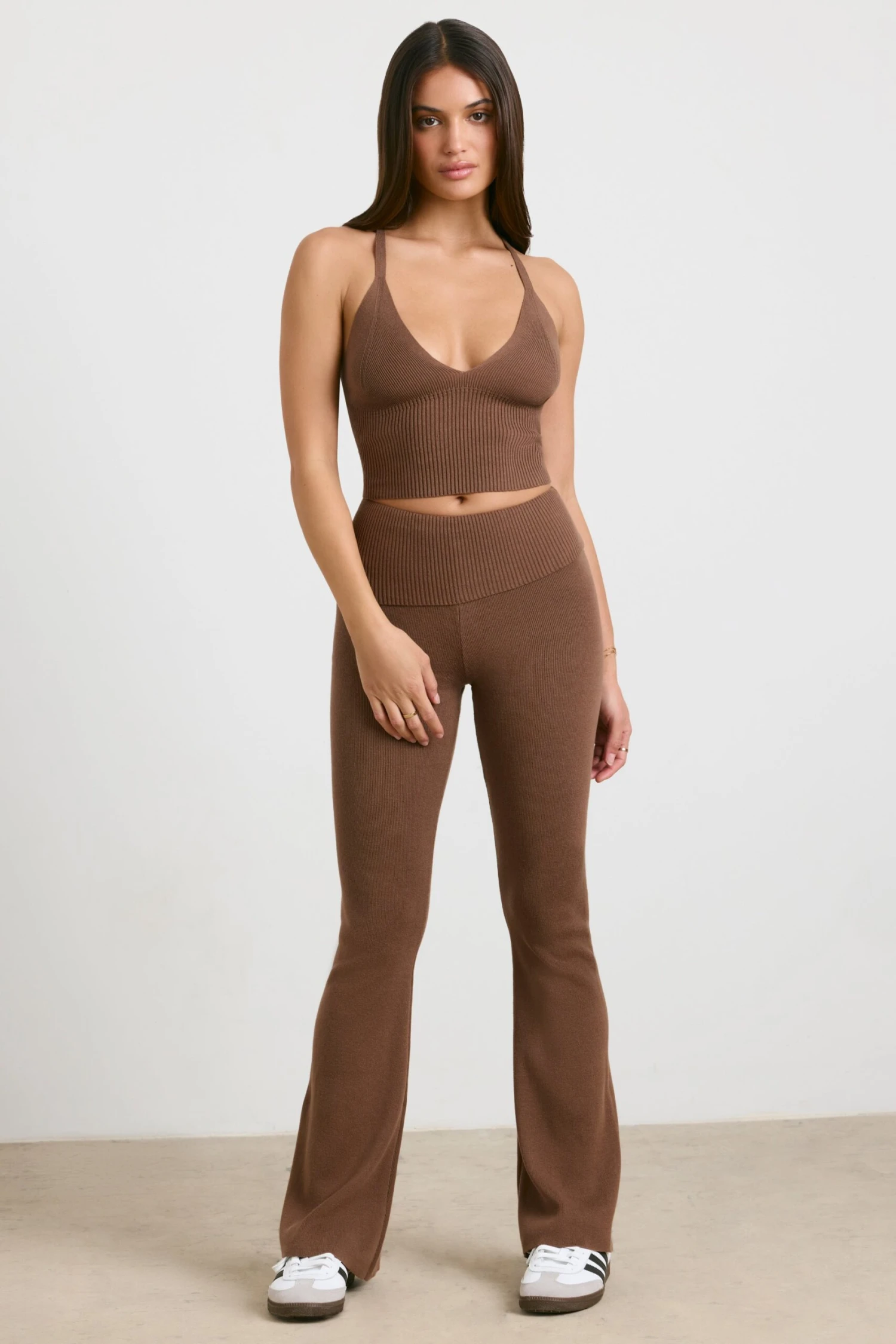 Muse - Chunky Knit Kick Flare Trousers In Espresso - Image 6