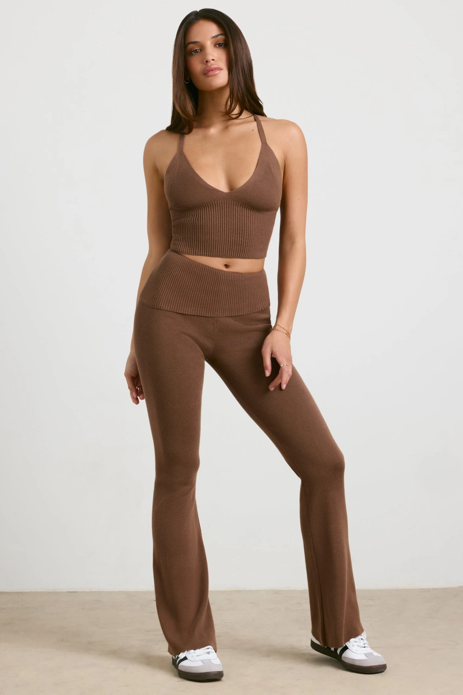 Muse - Petite Chunky Knit Kick Flare Trousers In Espresso - Image 5