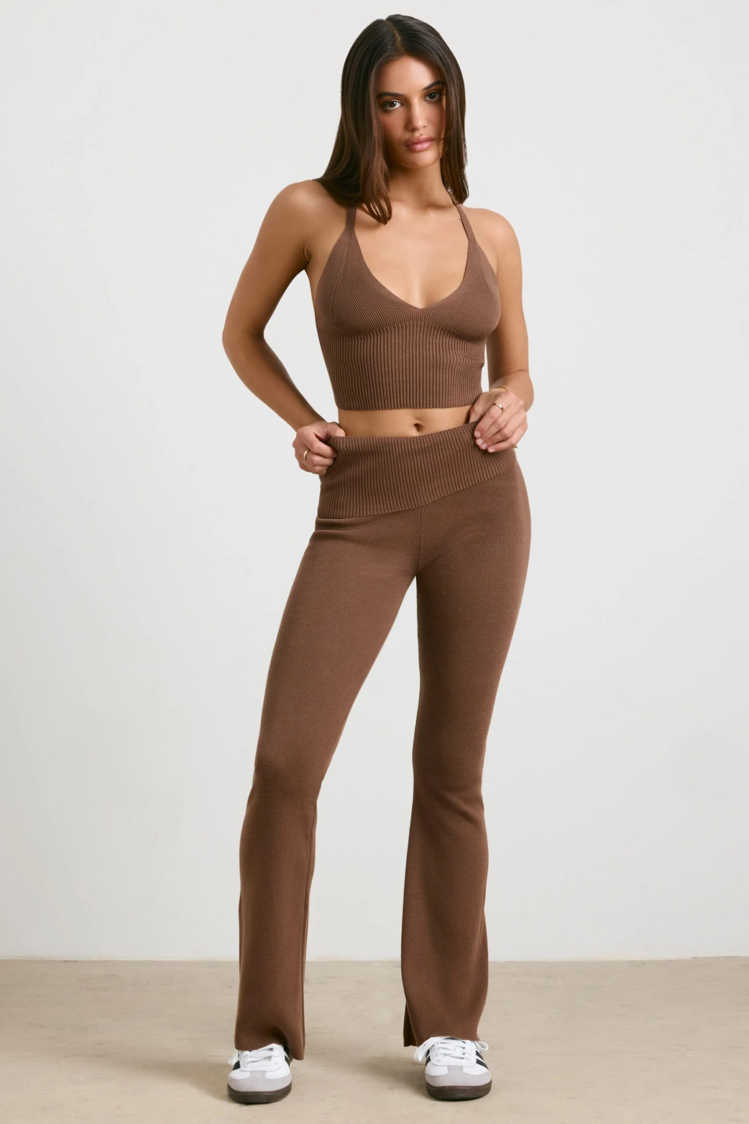 Muse - Chunky Knit Kick Flare Trousers In Espresso - Image 9