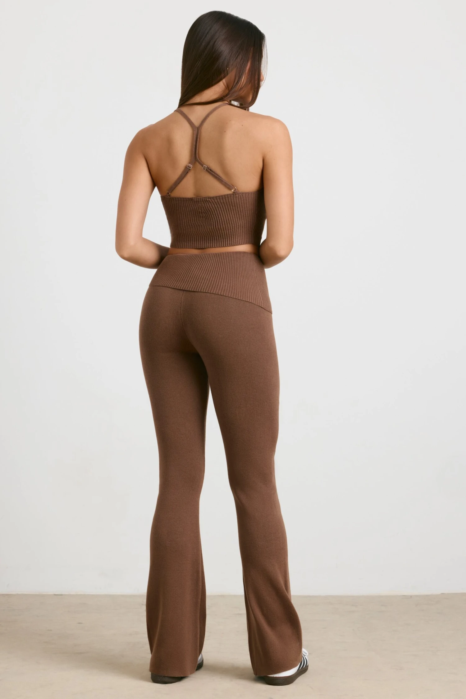 Muse - Petite Chunky Knit Kick Flare Trousers In Espresso - Image 3