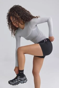 Sheer Long-Sleeve Top In Ice Grey