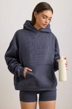 Pilates Princess - Oversized Hooded Sweatshirt In Slate