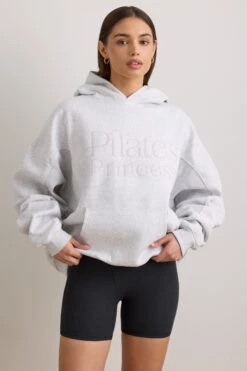 Pilates Princess - Oversized Hooded Sweatshirt In Light Grey Melange