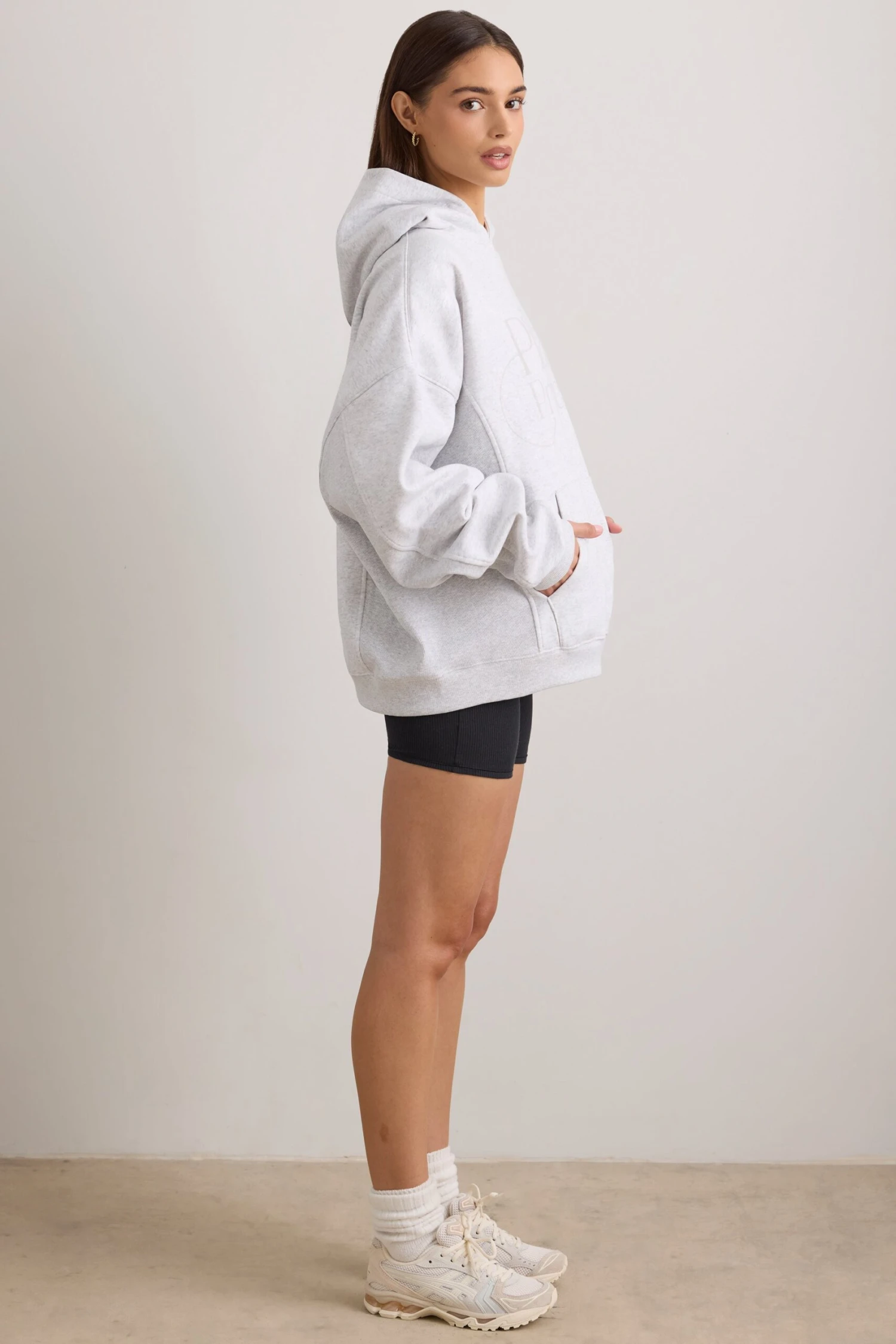 Pilates Princess - Oversized Hooded Sweatshirt In Light Grey Melange - Image 2