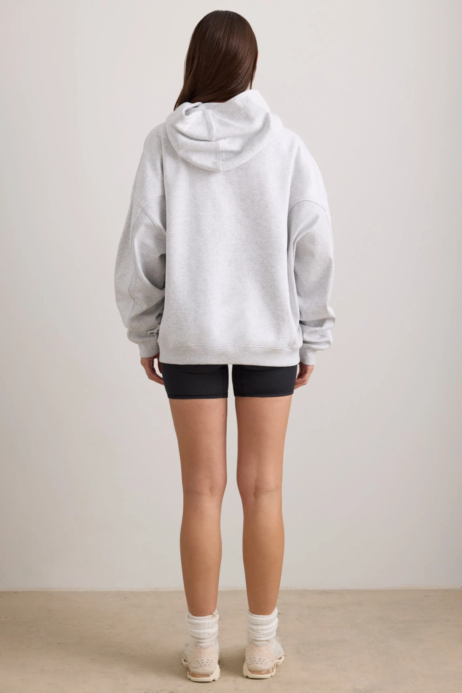 Pilates Princess - Oversized Hooded Sweatshirt In Light Grey Melange - Image 3