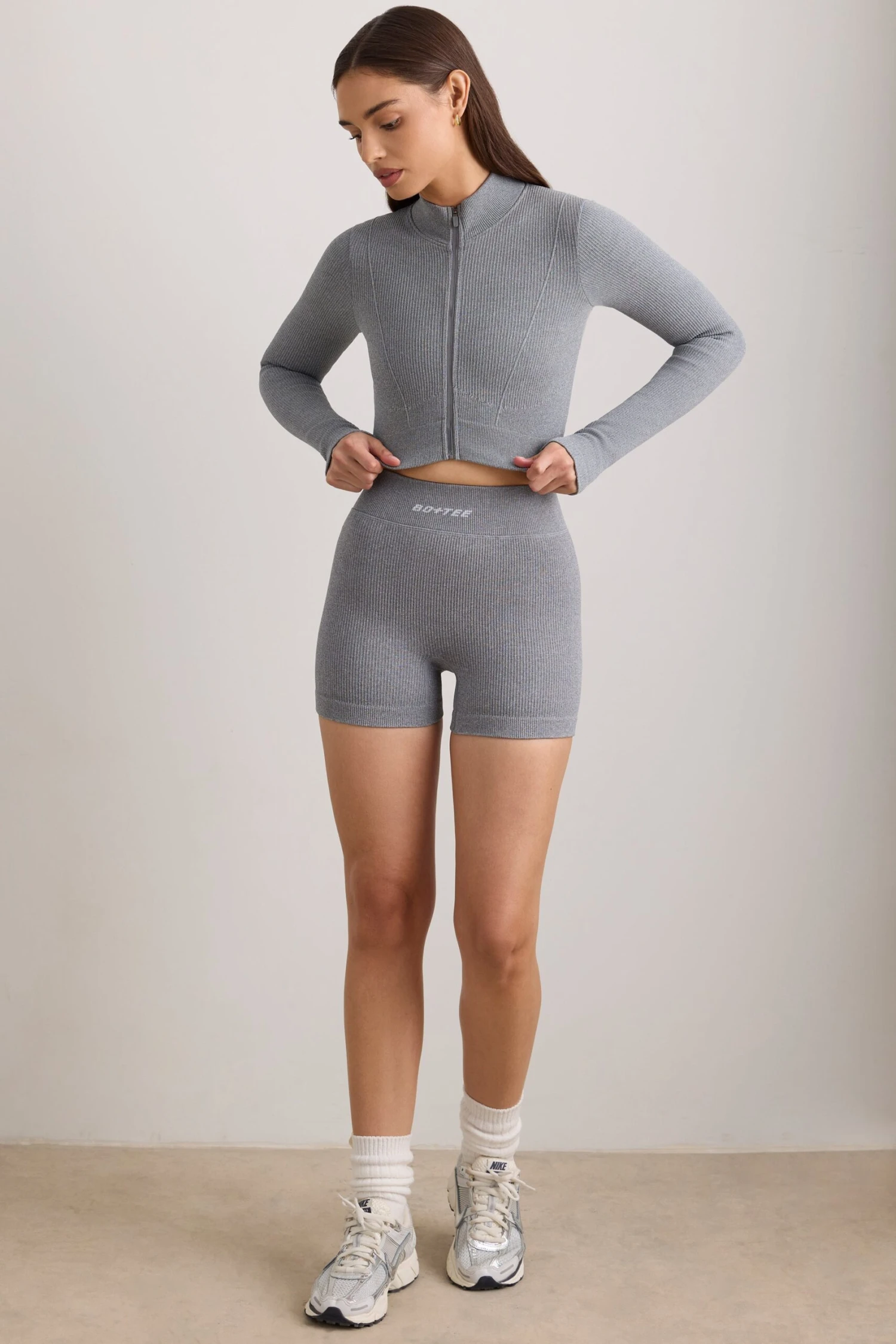 Reform - FlexiRib Cropped Jacket In Grey Melange - Image 6