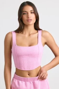 Desire - Corset Crop Top In Bubblegum Pink