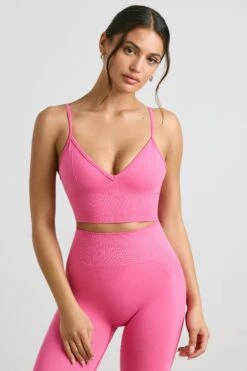 Exclusive - V-Neck Define Luxe Sports Bra In Hot Pink