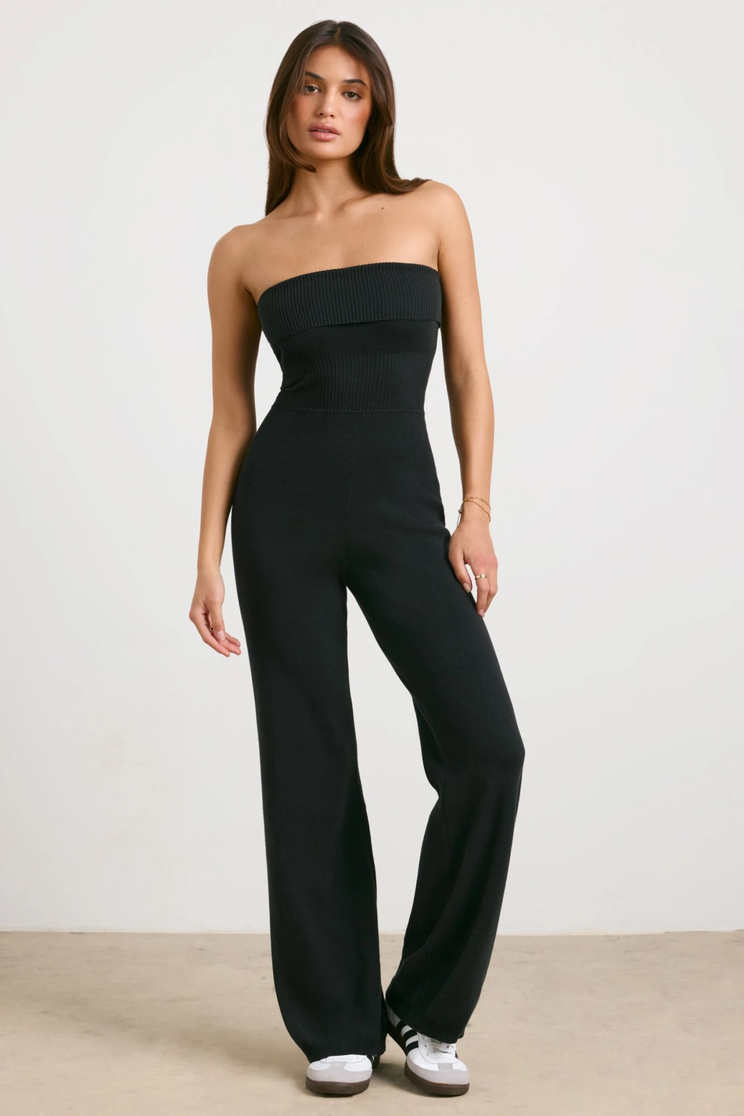 Timeless - Petite Chunky Knit Kick Flare Unitard In Black - Image 7