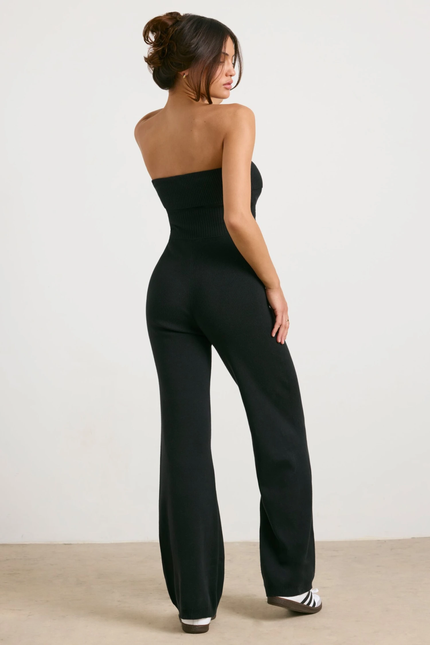 Timeless - Chunky Knit Kick Flare Unitard In Black - Image 3