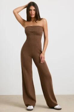Timeless - Chunky Knit Kick Flare Unitard In Espresso