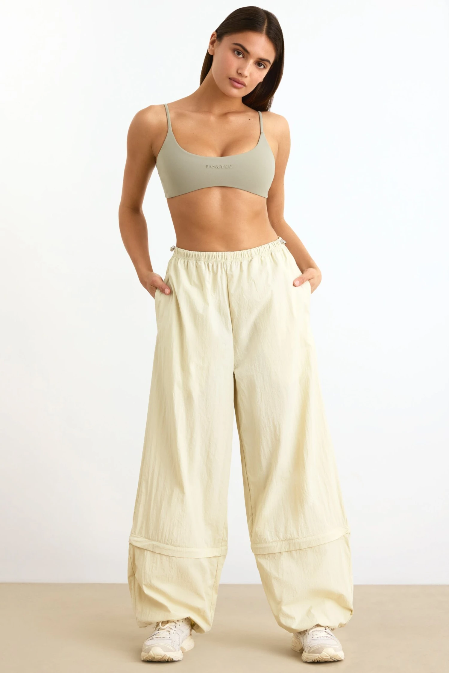 Convertible Wide Leg Track Pants In Bone - Image 7