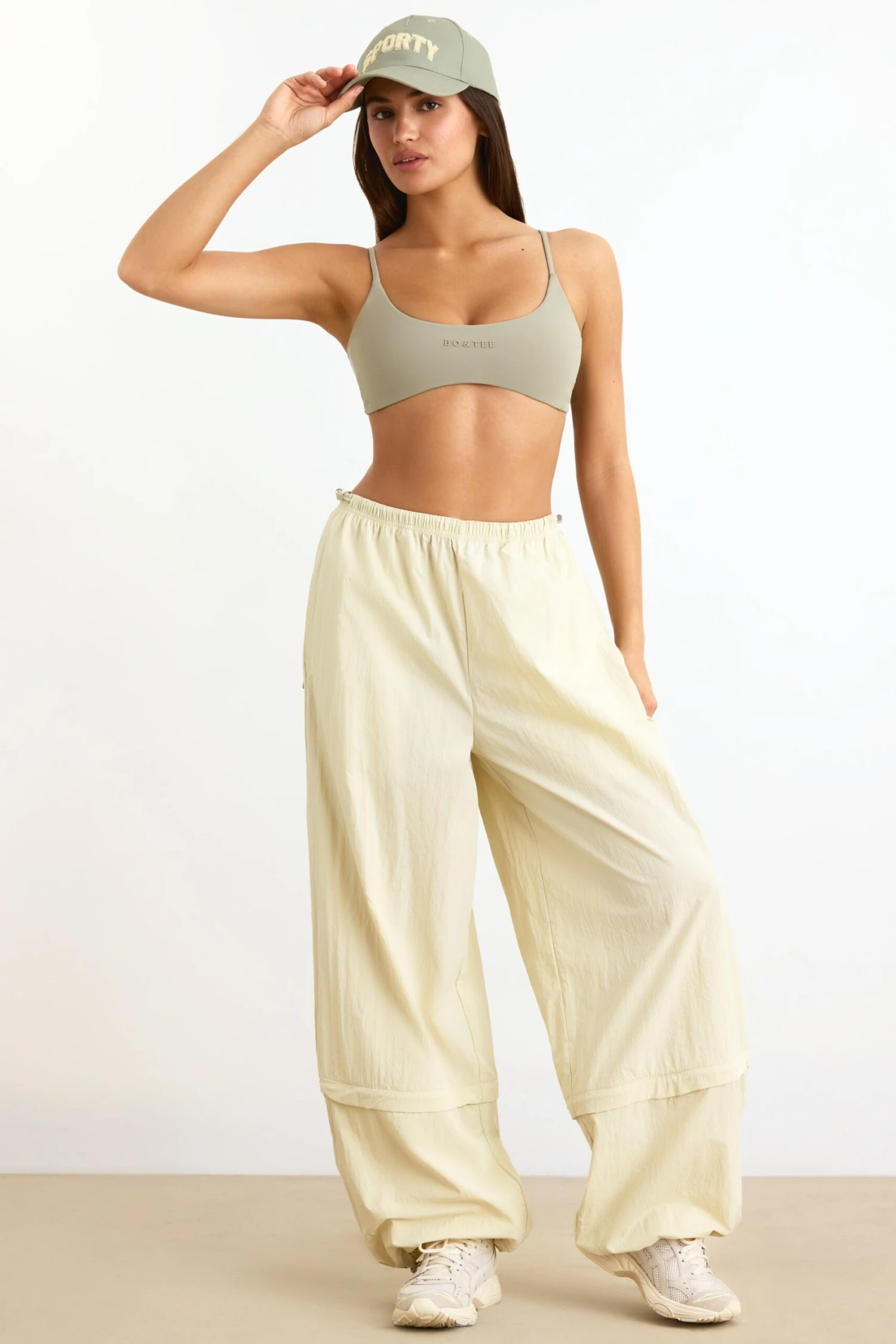 Convertible Wide Leg Track Pants In Bone - Image 4