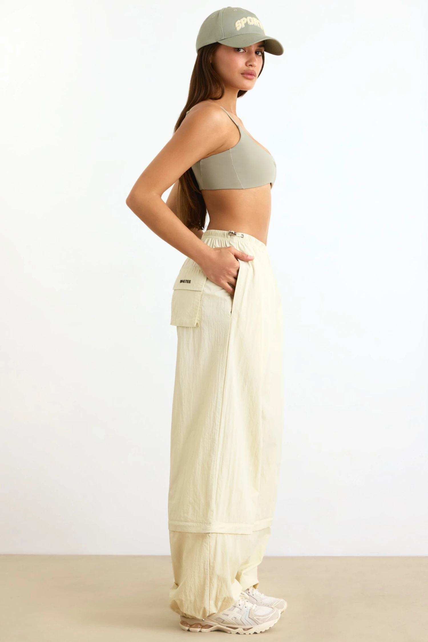 Convertible Wide Leg Track Pants In Bone - Image 2