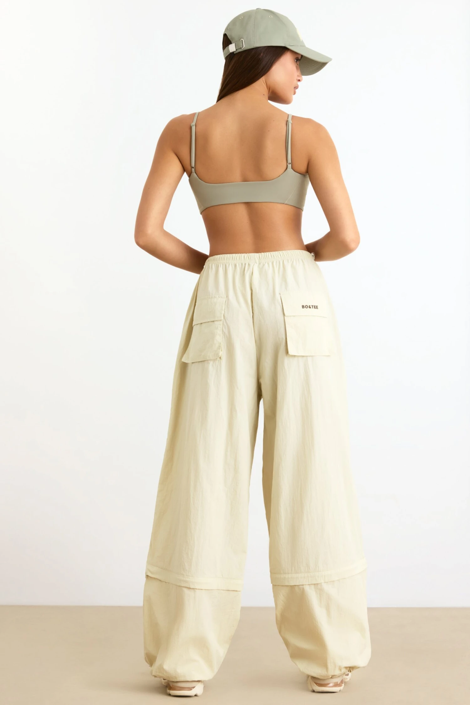 Convertible Wide Leg Track Pants In Bone - Image 3