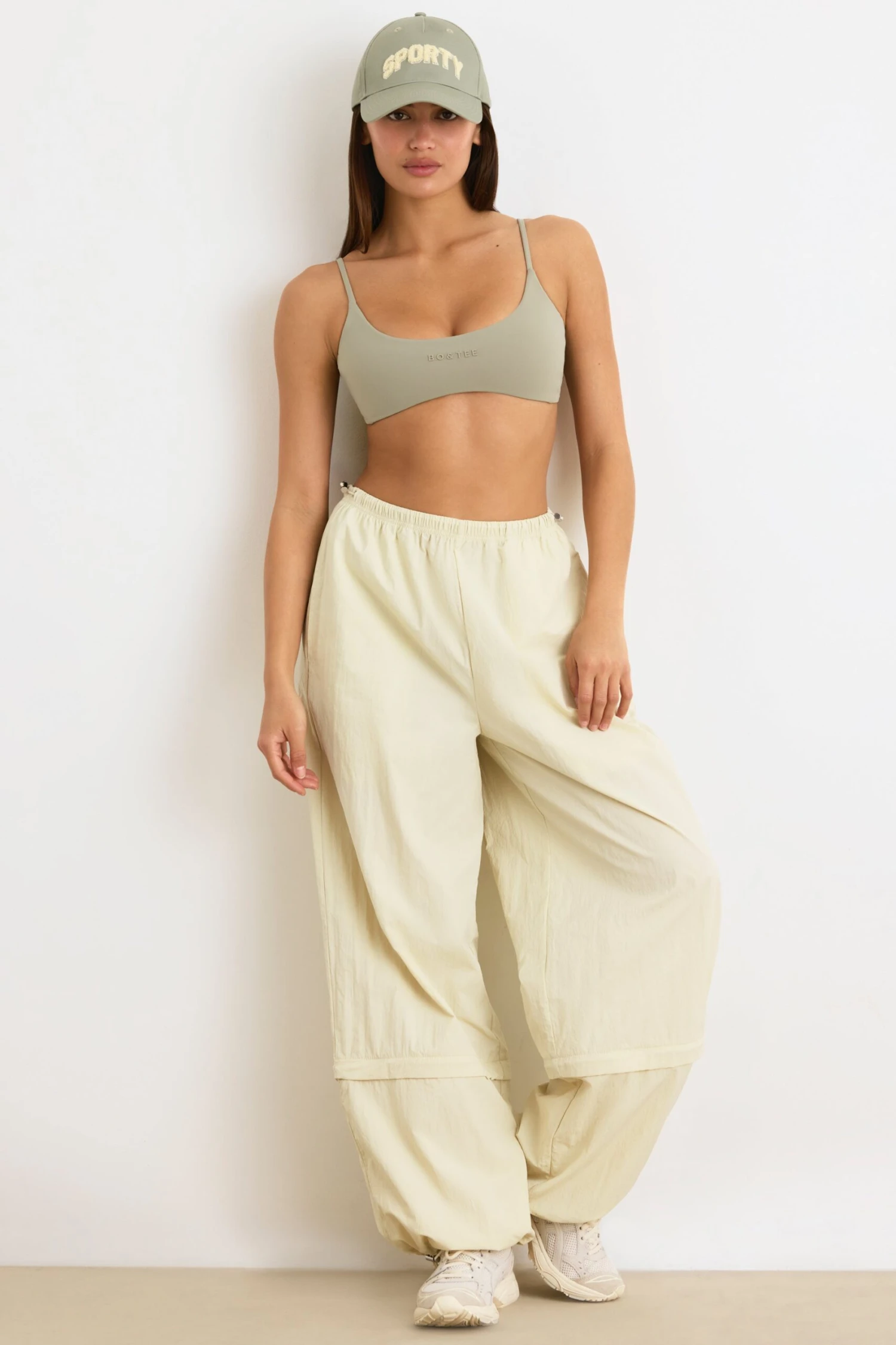Convertible Wide Leg Track Pants In Bone - Image 5