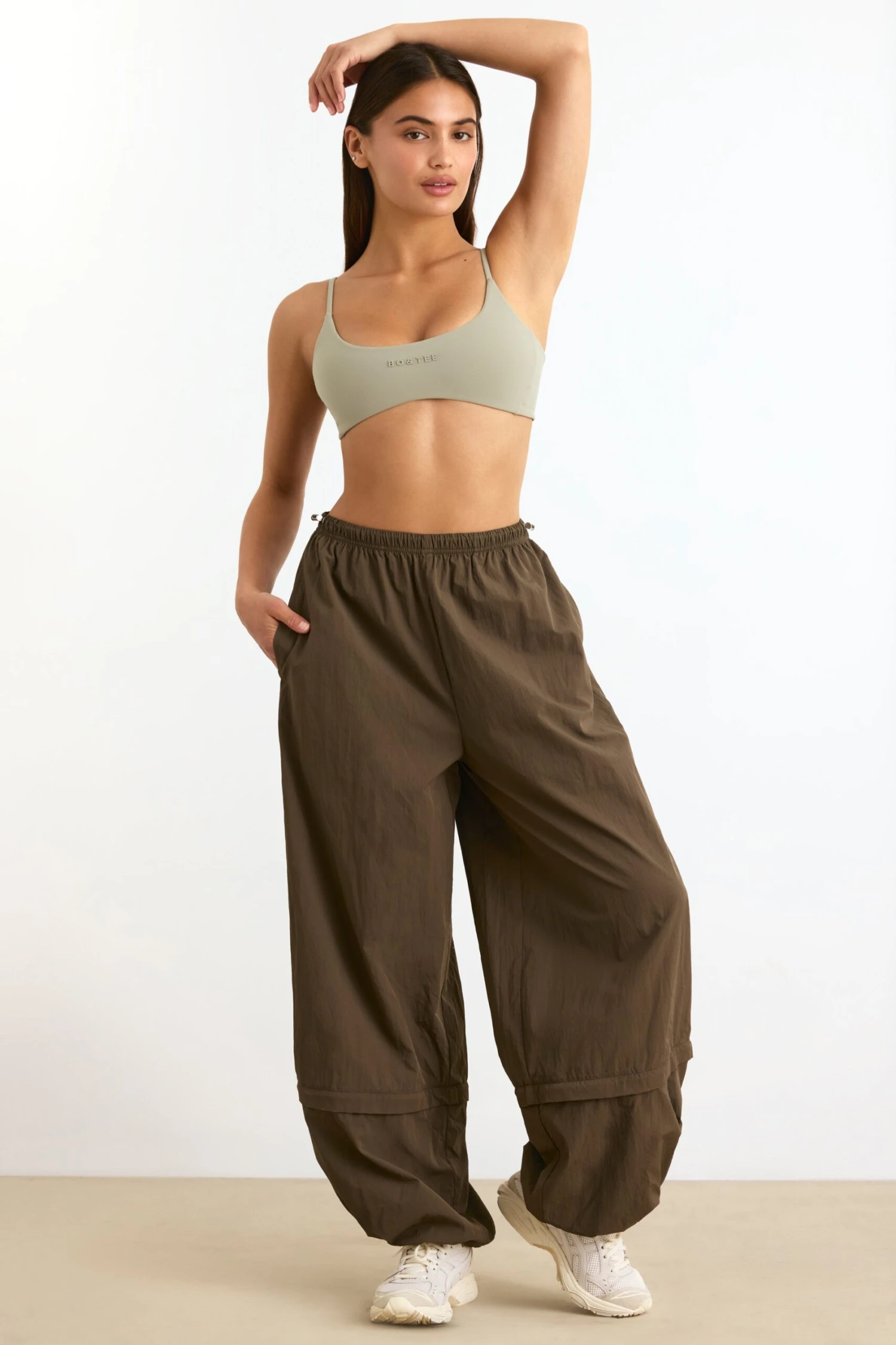 Convertible Wide Leg Track Pants In Espresso - Image 6