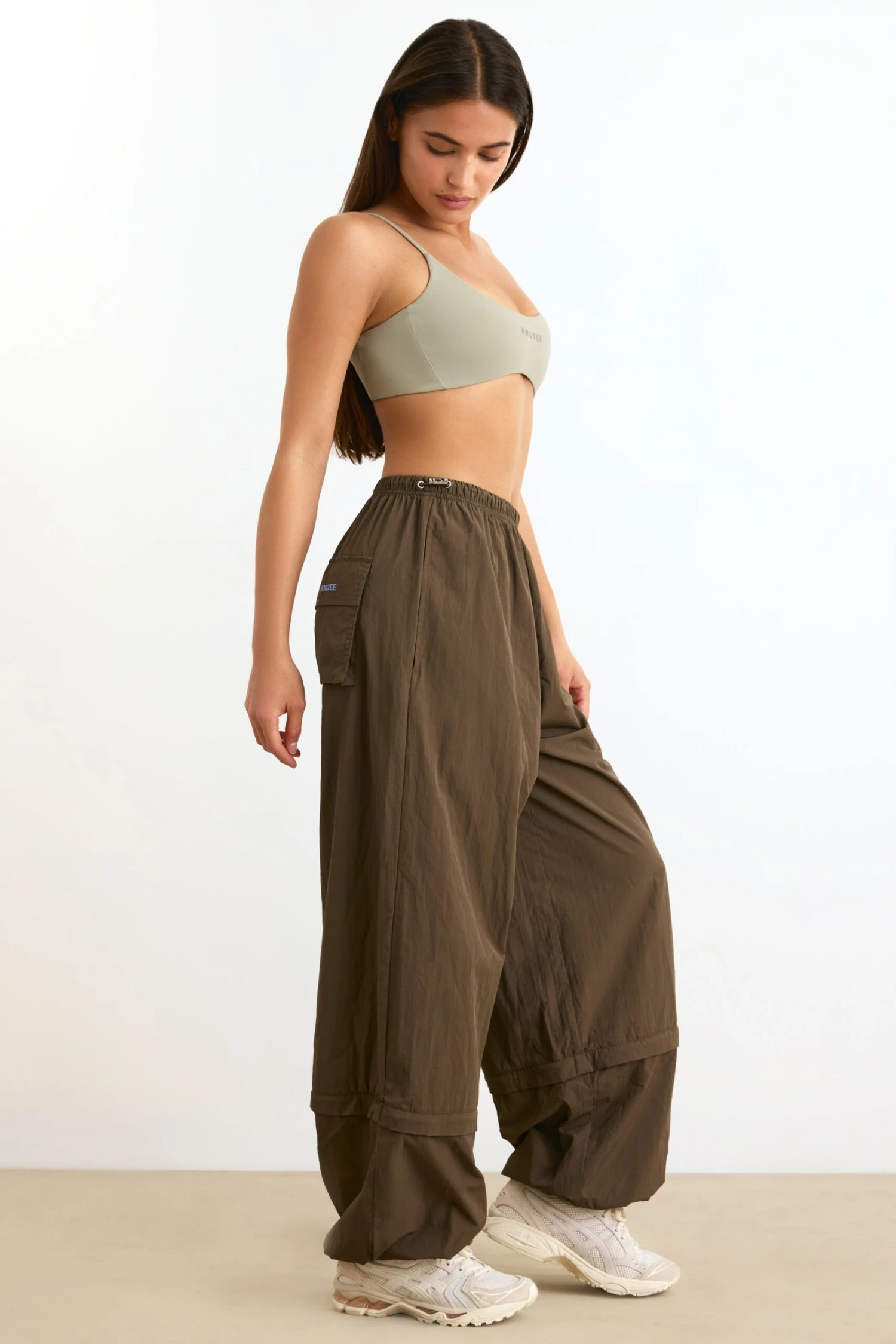 Convertible Wide Leg Track Pants In Espresso - Image 2