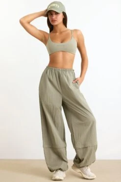 Convertible Wide Leg Track Pants In Mineral
