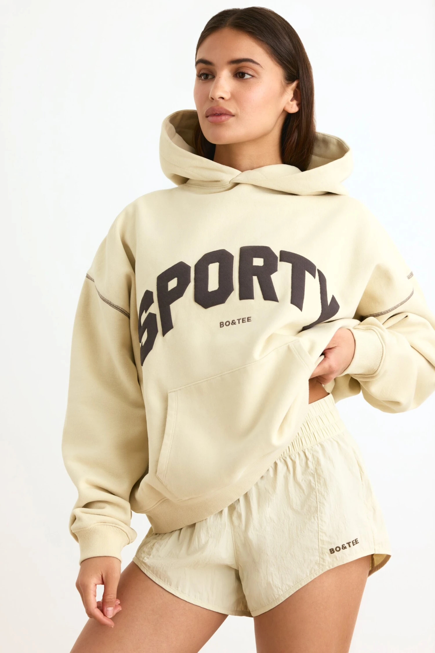 Elasticated Mini Shorts In Bone - Image 6