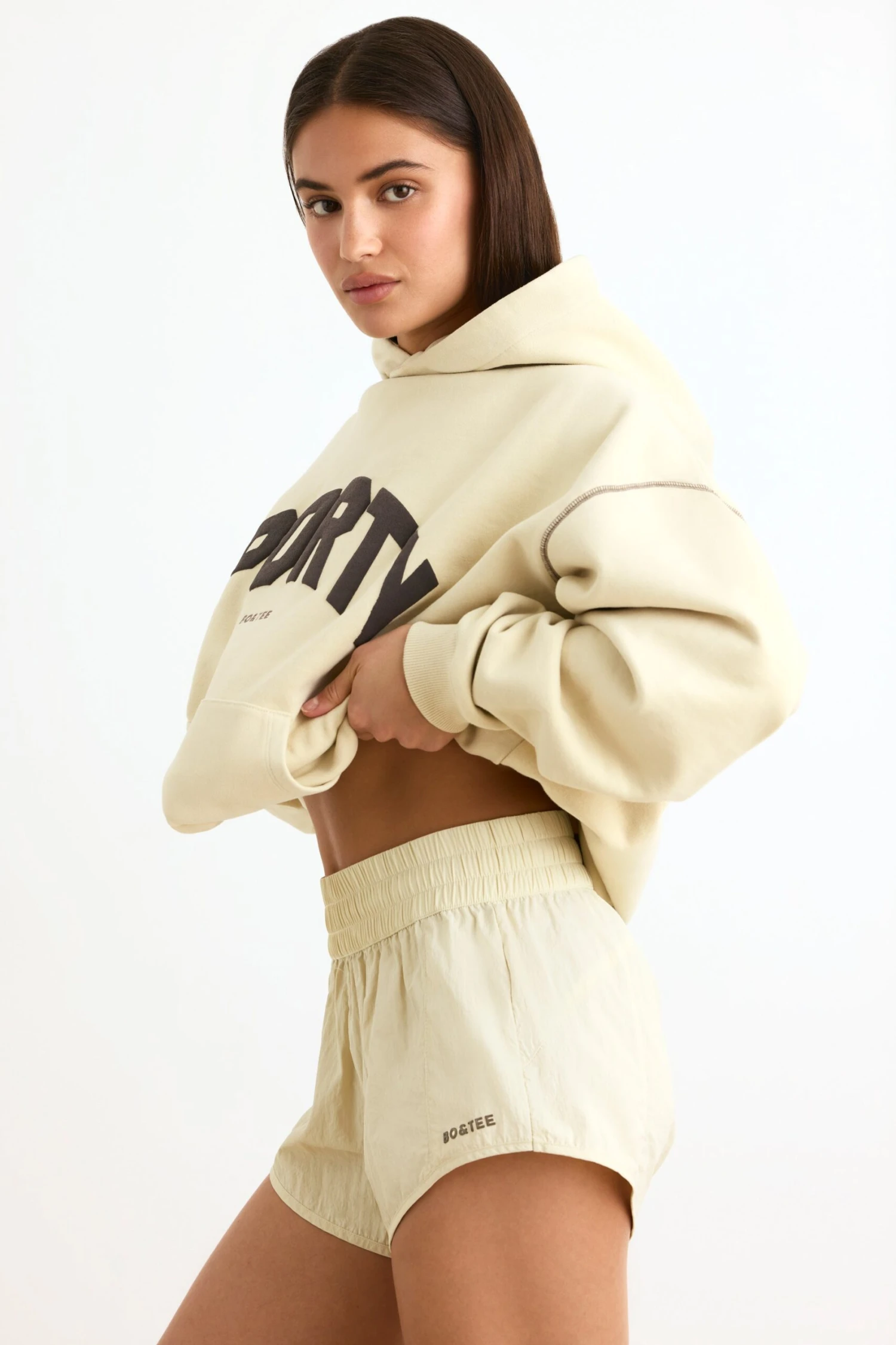 Elasticated Mini Shorts In Bone - Image 2