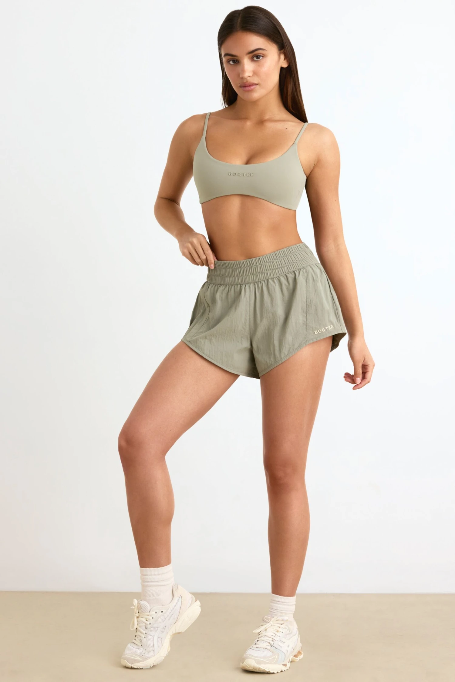 Elasticated Mini Shorts In Mineral - Image 5