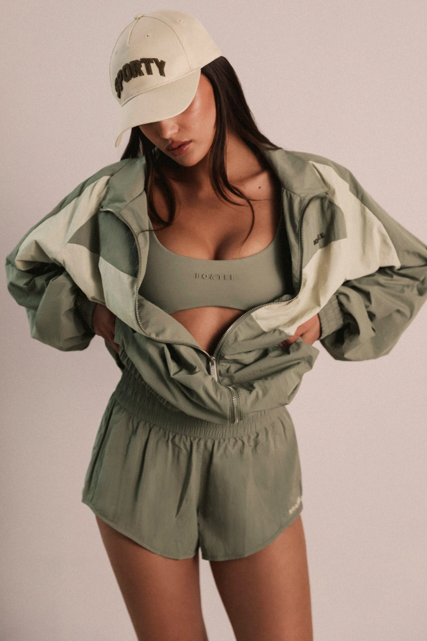 Elasticated Mini Shorts In Mineral