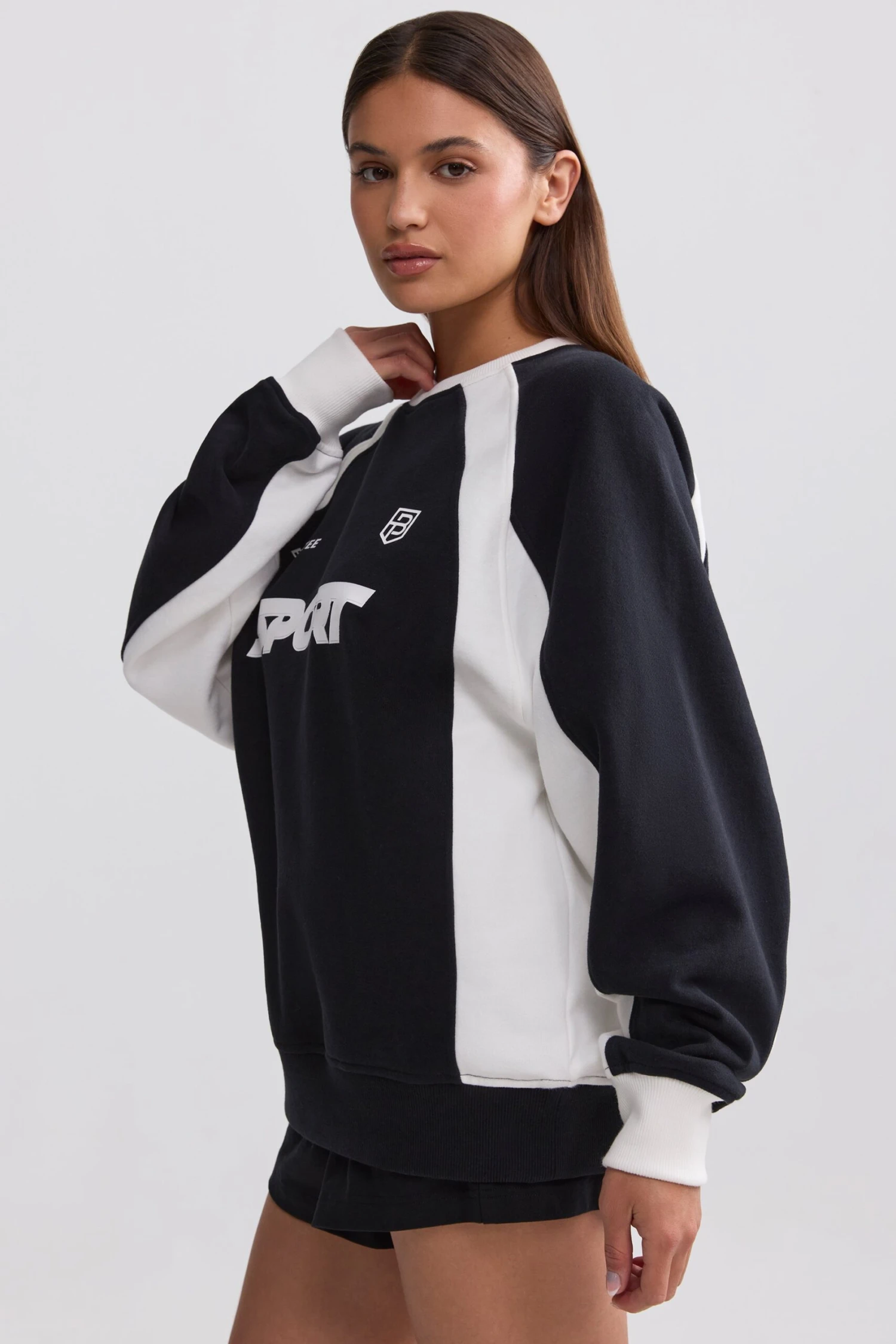 Oversized Colourblock Sweatshirt In Black - Image 2