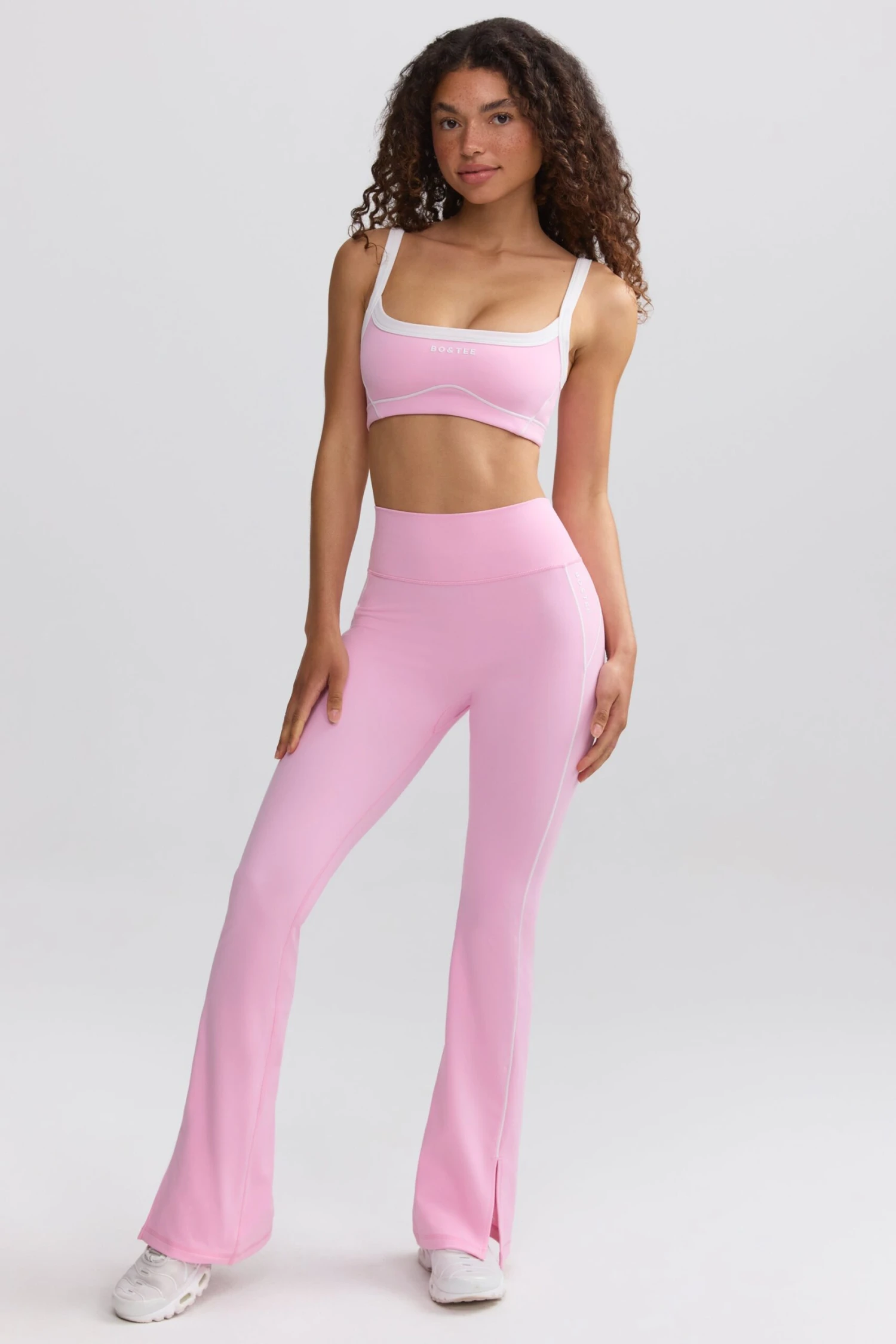 Soft Active Contrast-Trim Flared Trousers In Baby Pink - Image 5