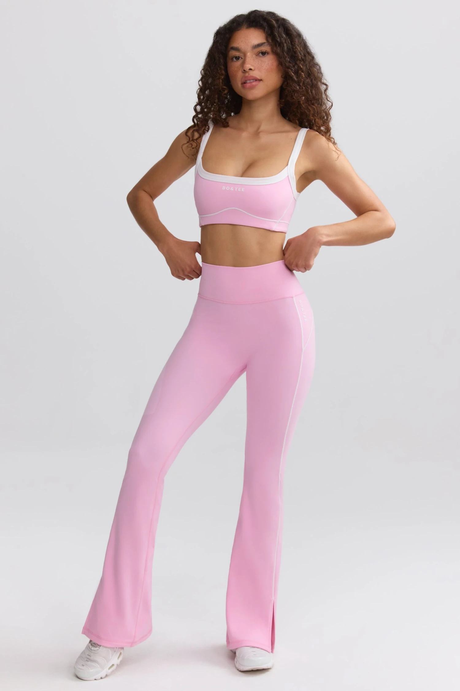 Soft Active Contrast-Trim Flared Trousers In Baby Pink - Image 7